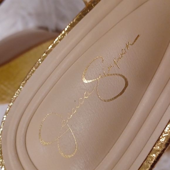Jessica Simpson Diza Metallic Gold Snakeprint Platform Sandals SZ 9.5 NEW - Picture 6 of 16